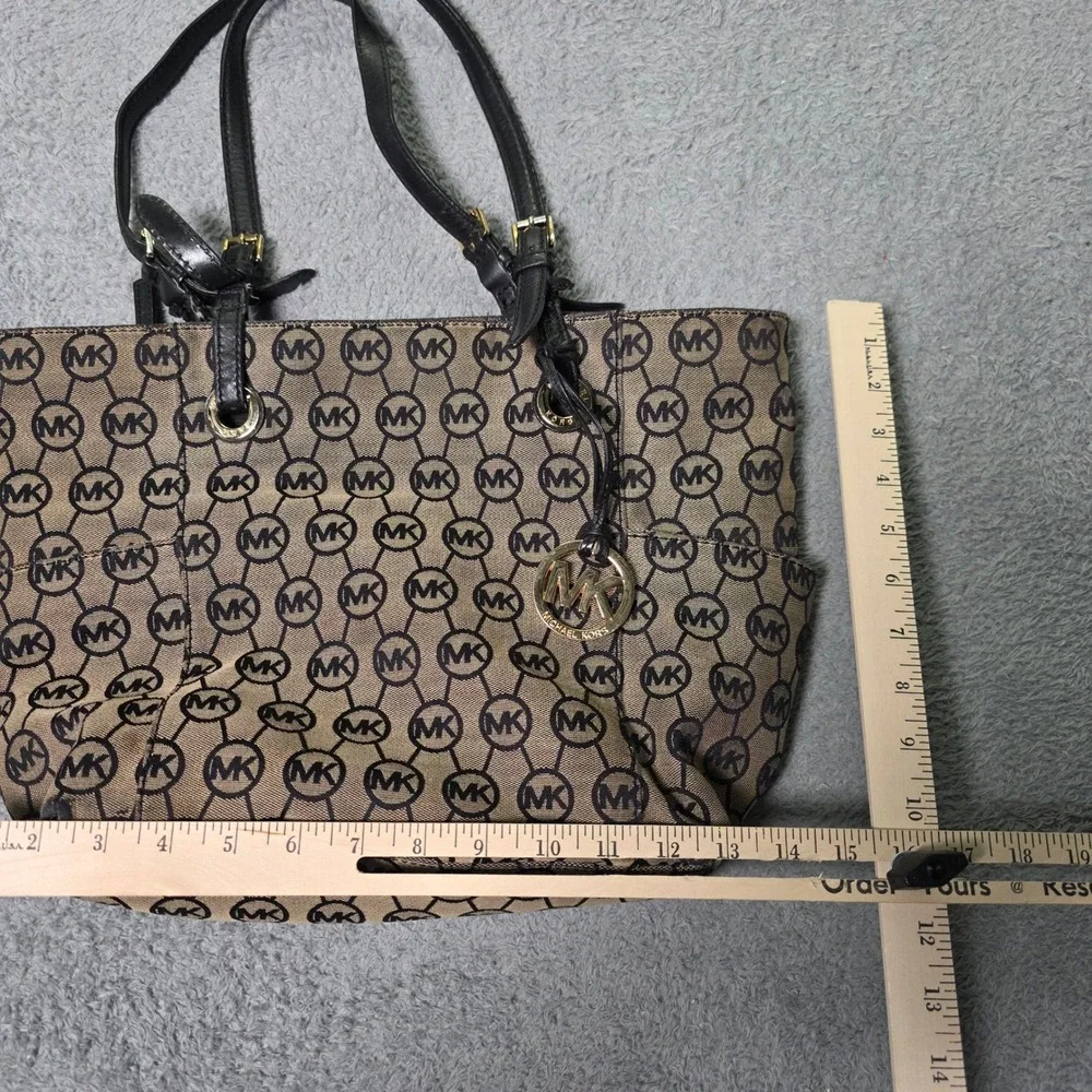 Michael Kors Womens Large Tote Bag Brown Black Monogram Logo Gold Hardware
